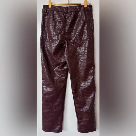 Dynamite| Dark Chocolate Brown Faux Leather Croc Print Straight Leg Pants Sz 6 - Picture 3 of 5